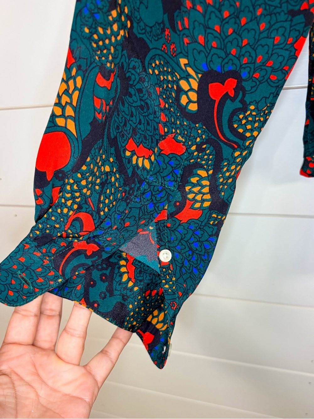 Trovata Birds of Paradis Jacquelin Button Down Shirt Teal NWT Medium MSRP $298 - Picture 12 of 15